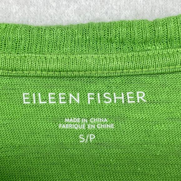 EILEEN FISHER Top S Organic Linen Slub Jersey Pocket Rib Trim 3/4 Sleeve Green - Picture 5 of 11